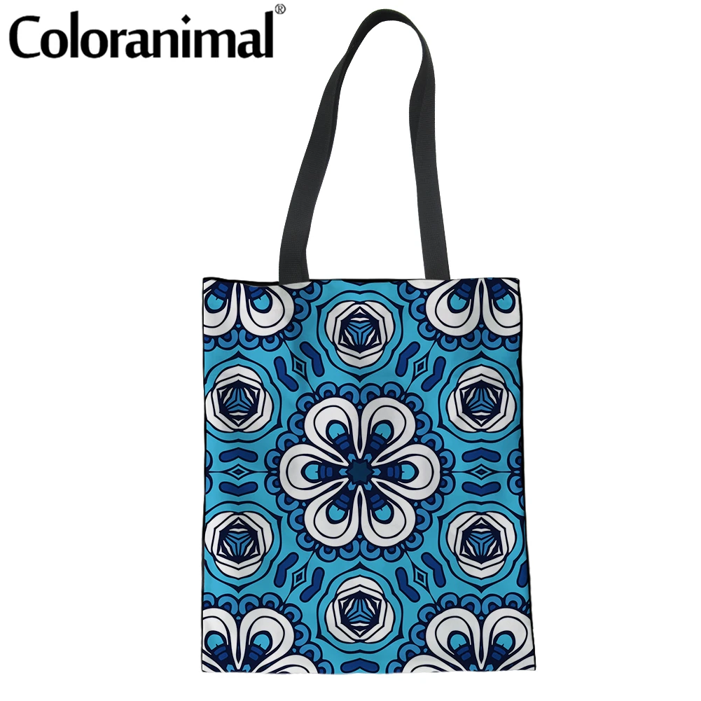 

Coloranima Hot Selling Ladies Shopper Bag Pretty Geometric Mandala Printed Women Linen Tote Bag Canvas Grocery Bag Storage Bolsa