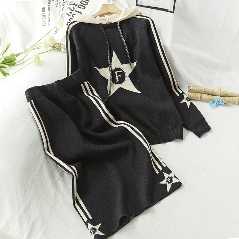 2019 Осенняя Женская трикотажная толстовка со звездами пуловер костюм и