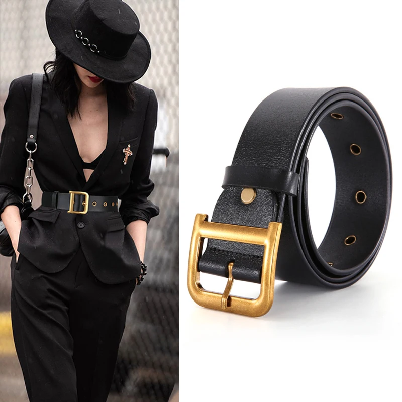 

Fashion Real Leather Wide Belts For Women Designer Luxury Brand Corset Belt Coat Jeans Ceinture Femme Vintage Gold D Cintos