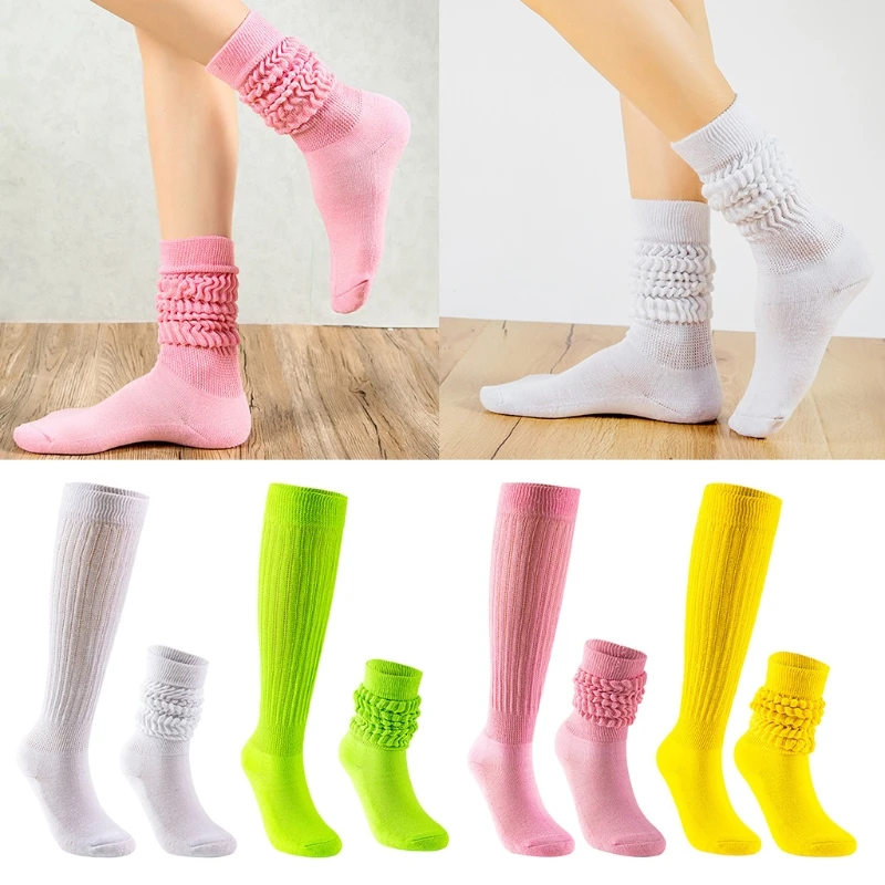 

Women Men Multicolor Slouch Boot Socks Casual Extra Long Loose Stacked Chunky Ruched Bubble Scrunch Knee High Stockings