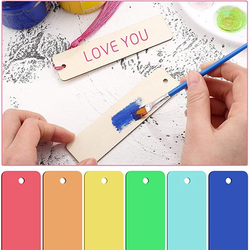 

36pcs Wooden Blank Bookmarks Book Page Clips Rectangular Thin Hanging Tags