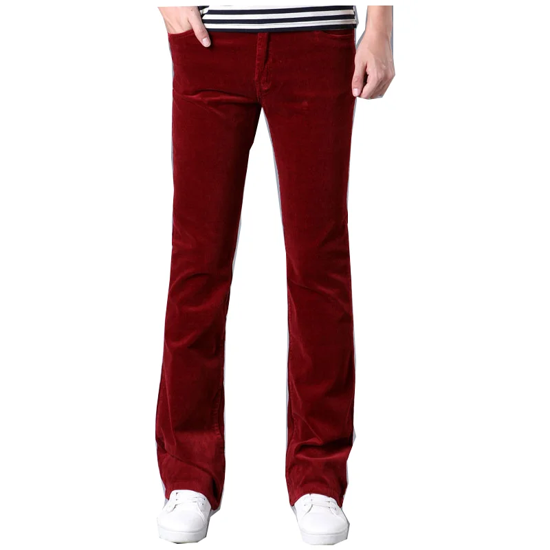 2021 new men's flared pants formal pants flared pants red corduroy dance pants