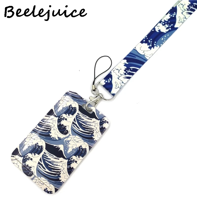 

Vintage Kanagawa Hokusai Wave Lanyard Credit Card ID Holder Bag Student Women Travel Card Cover Badge Car Keychain Decorations