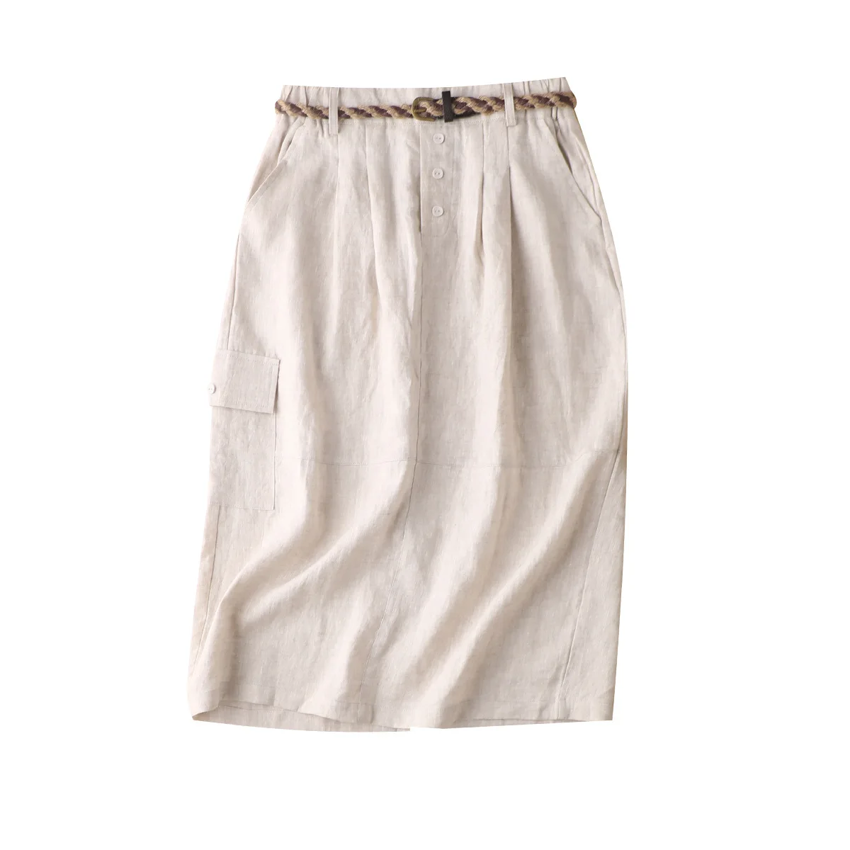 

Женская юбка-карандаш SHUCHAN, длинная льняная юбка до середины икры, юбка на пуговицах, 2021