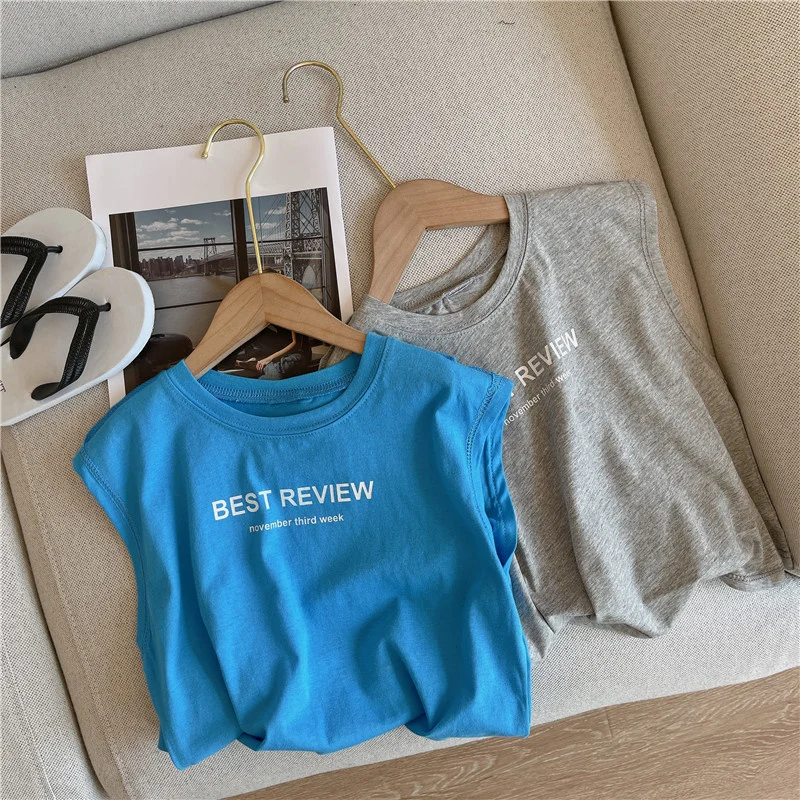 

New 2021 Summer Unsiex Kids Cotton Letter Printing Vest Boys and girls Loose Casual Thin Sleeveless Tops