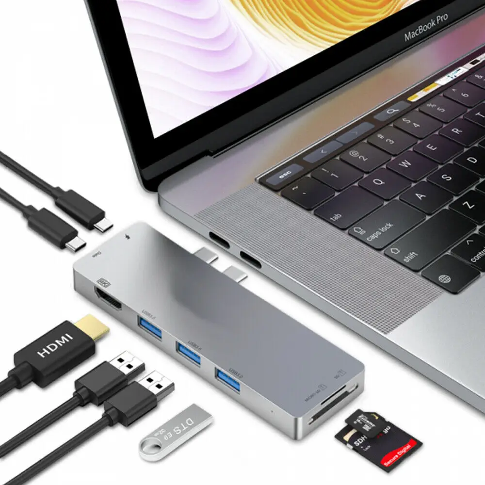 

USB C Hub 8 in 1 for MacBook Pro-Air Dual Type C Adapter with Thunderbolt 3