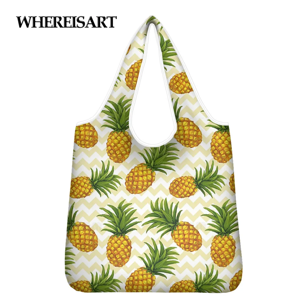 

WHEREISART Funny Design Lady Shopping Bags Tropical Fruits Pineapple Printing Large Capacity Totes Bag Women Shopper Sac A Main