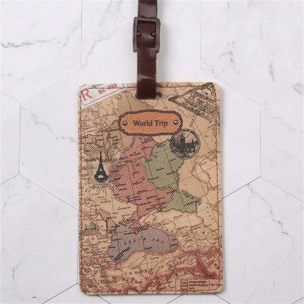 2022 New Creative World Map Luggage Tag Travel Accessories PU Suitcase ID Addres Holder Baggage Boarding Tag Portable Label