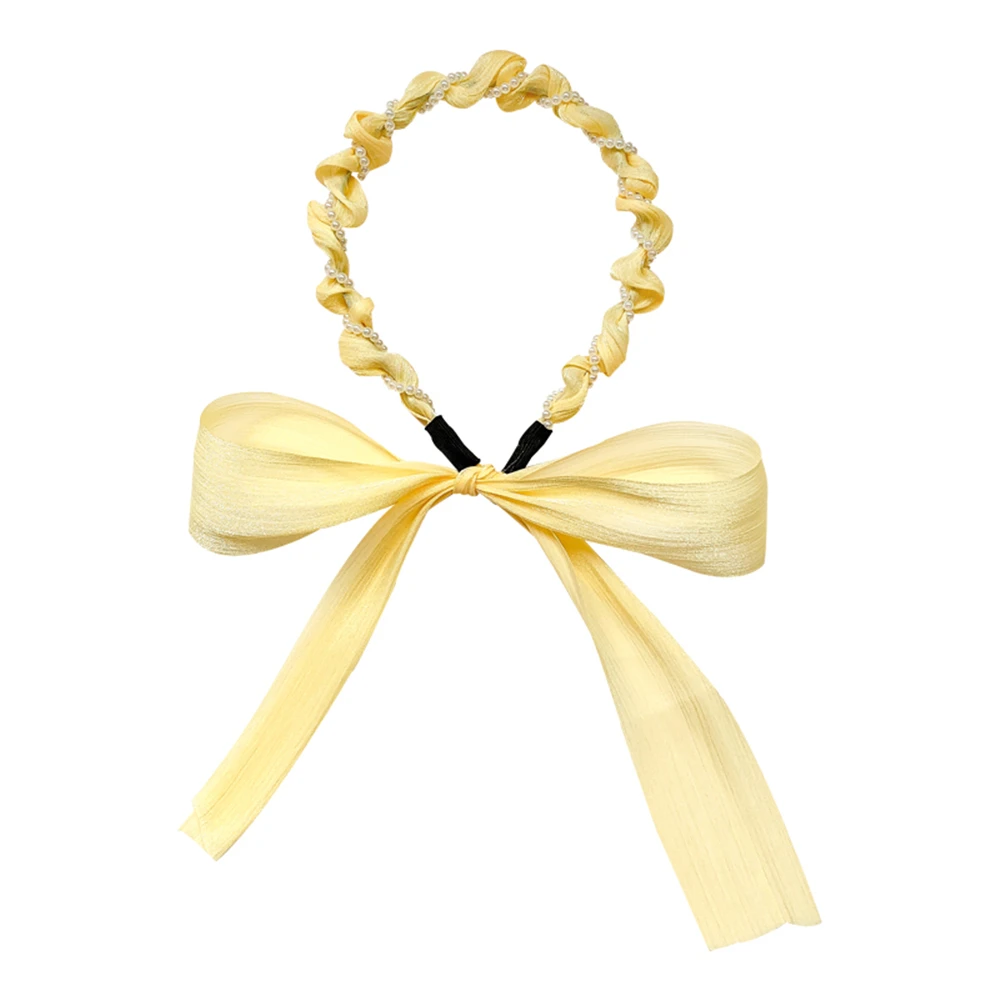 

New Handmade Bright Silk Pearl Ribbon Headband Beauty Flower Head Bands for Girls Princess Braided Headwear Hair Accessories