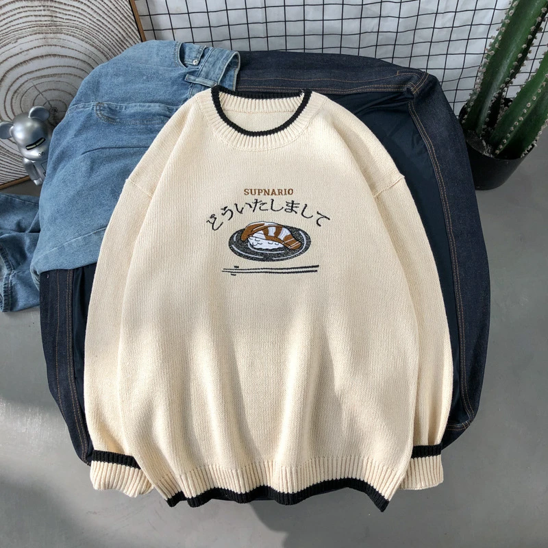 fojaganto 2022 new spring men’s knitted sweater japanese harajuku vintage pullovers hip hop fashion couple knitted sweaters male free global s