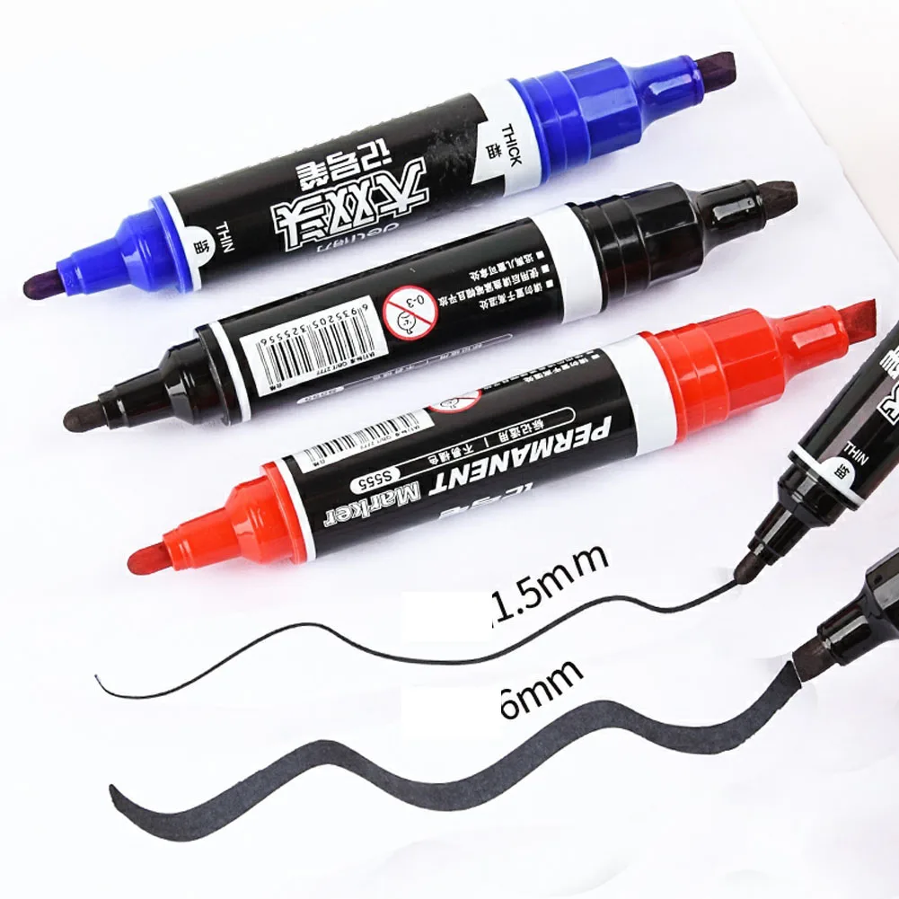10 Pc/Box  Abrasion resistant Waterproof Bullet & Chisel Tip Two-Tipped Permanent Marker of Blue & Red & Black