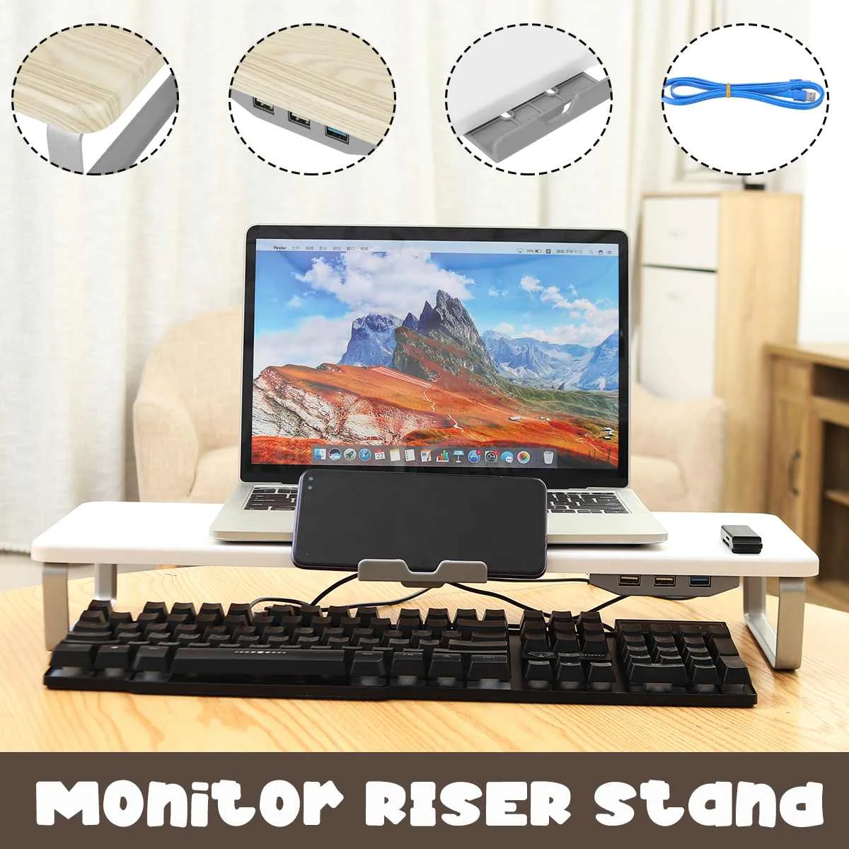 Monitor Stand Computer Riser 3 USB Port Support Charging Desk Phone Holder Multifunction Laptop Screen Shelf | Компьютеры и офис