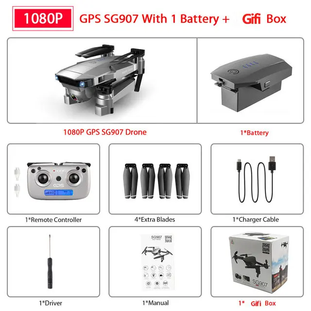 SG907 1080P 1B Box Дрон SG907 4K HD с двойной камерой Дрон gps Радиоуправляемый вертолет Дрон Профессиональный следущий за мной стабильная высота Квадрокоптер VS LF609 E58 SG901 - Цвет: SG907 1080P 1B Box