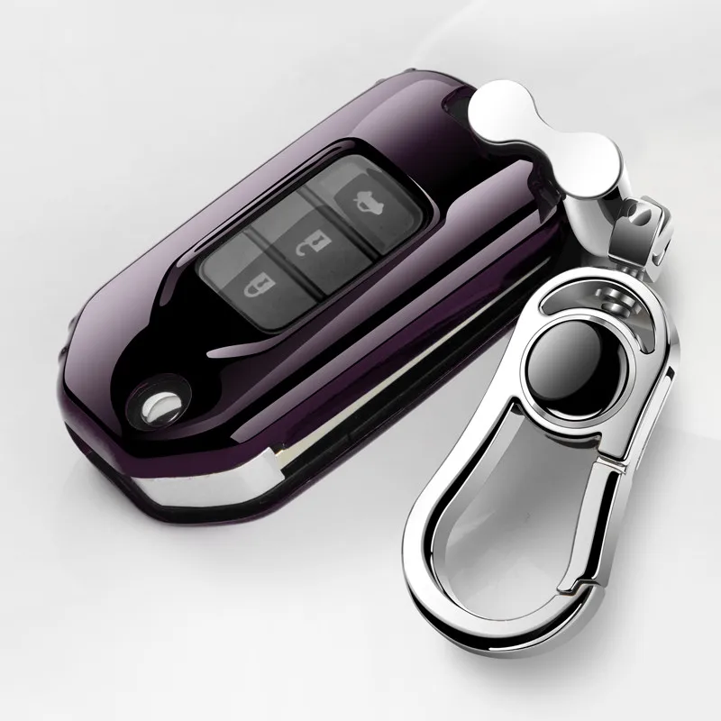 Purple black Мягкий чехол для ключей автомобиля из ТПУ с брелком для Honda CRV Accord Spirior Civic X-RV Jazz Greiz Crdder Odyssey - Название цвета: Purple black