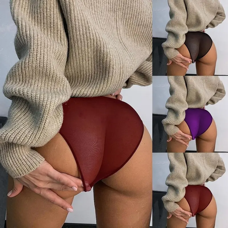 

Menore Female Transparent Panties See Through Mesh Underwear Woman Sexy Seamless Briefs Ladies Solid Thin Underwear Low Rise