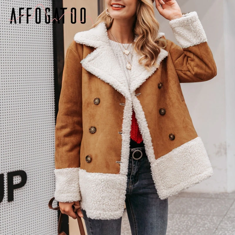 Afogaboo повседневные замшевые Лоскутные теплые меховые пальто женские винтажные