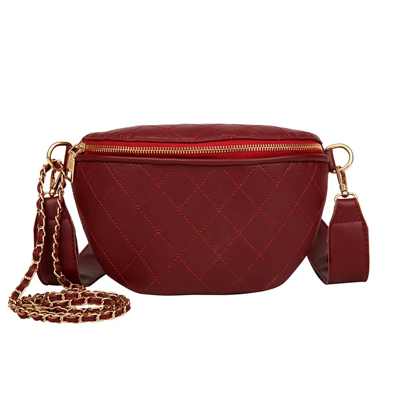 

4PCS/LOT PU Leather Fanny Pack Chest Waist Bum Belt Bags Rhomboid Plaid Crossbody Shoulder Bag Women Female Handbag Chain