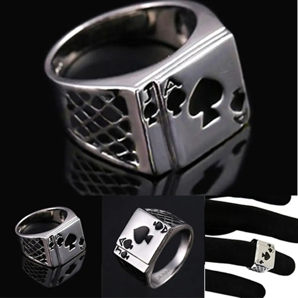 

Men's 18K White Gold Plated Black Enamel Spades Poker Ring Finger Jewelry