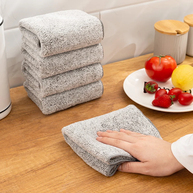 

Thickened Bamboo Charcoal Super Absorbent Dishcloth Kitchen Anti-grease Wiping Rags Microfiber Cleaning Cloths