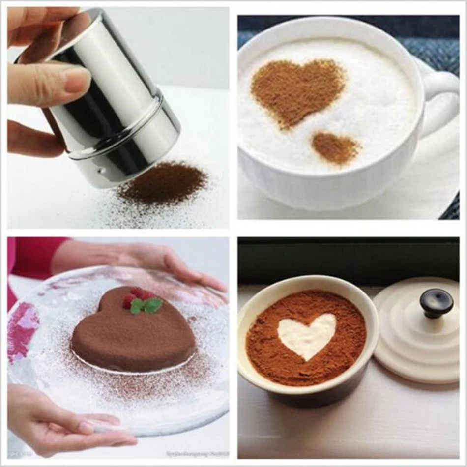 

1pc Stainless Steel Chocolate Shaker Cocoa Flour Coffee Sifter+16Pcs Coffee Template Strew Flower Pad Spray Art Coffee Tools ZXH