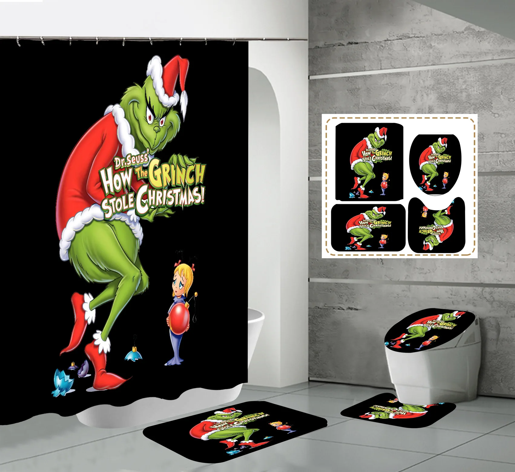 

Christmas Movie Shower Curtain Bathroom Green Curtain Frabic Waterproof Polyester Bathroom Curtain with 12 Hooks