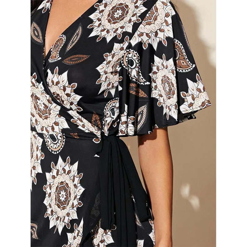 2020 Новое модное женское шифоновое платье с принтом асимметричное богемное