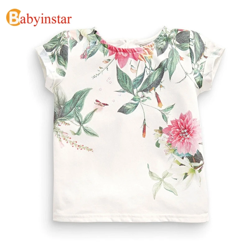 Babyinstar/Летняя футболка с короткими рукавами и цветочным принтом для девочек; детская одежда для малышей; модные детские футболки для девочек