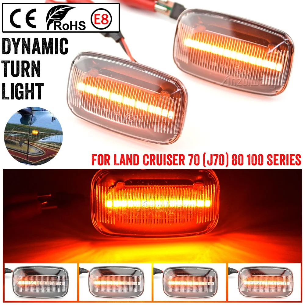 

2pcs Dynamic Led Turn Signal Side Marker Lights Flowing Fender Light For Toyota Landcruiser Land Cruiser 70 80 100 Series