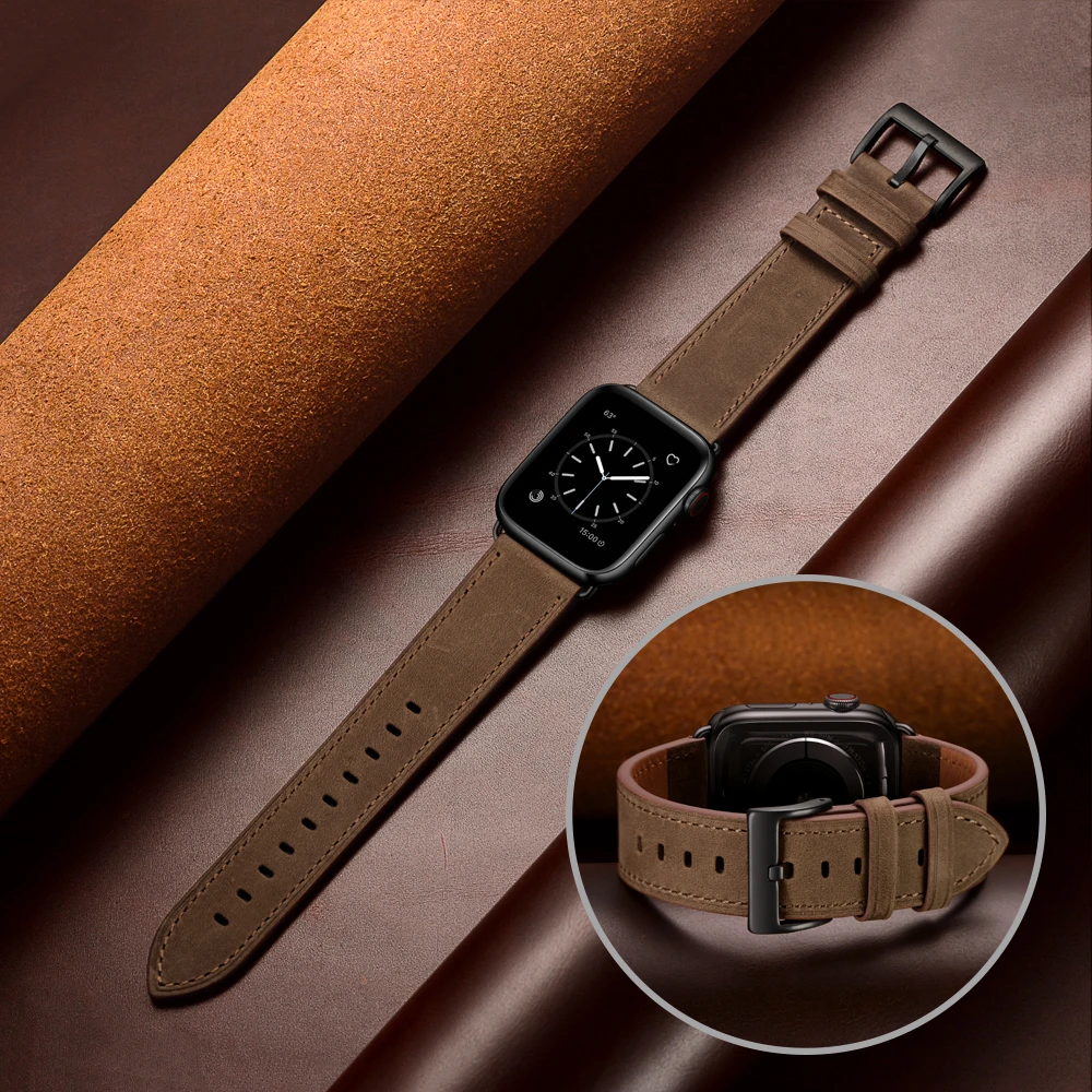 

VIOTOO 45mm 41mm genuine Leather watch band for apple watch Strap 44mm 42mm 7 6 SE Watch Accessories Watchband Handmade Black