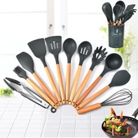 12pc silicone cooking tools set spatula shovel spoon with wooden handle kitchenware practical kitchen cooking utensils