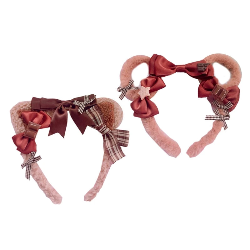 

Lolita Headbands Furry Animal Bear Ears Headwear Cat Ears Hair Hoop Bowknots Headpiece for Cosplay Party Supplies