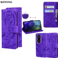 vintage leather phone case for huawei p50 p40 p30 pro lite capa tiger embossing card slot wallet magnetic stand protection cover