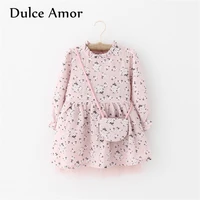 dulce amor flower girl dress baby girl clothes 2019 spring long sleeve print plum blossom elegant princess dress with bag