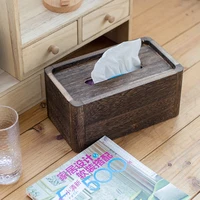 simple solid wood tissue box roll paper tray home hotel napkin tray retro burnt wood paper box