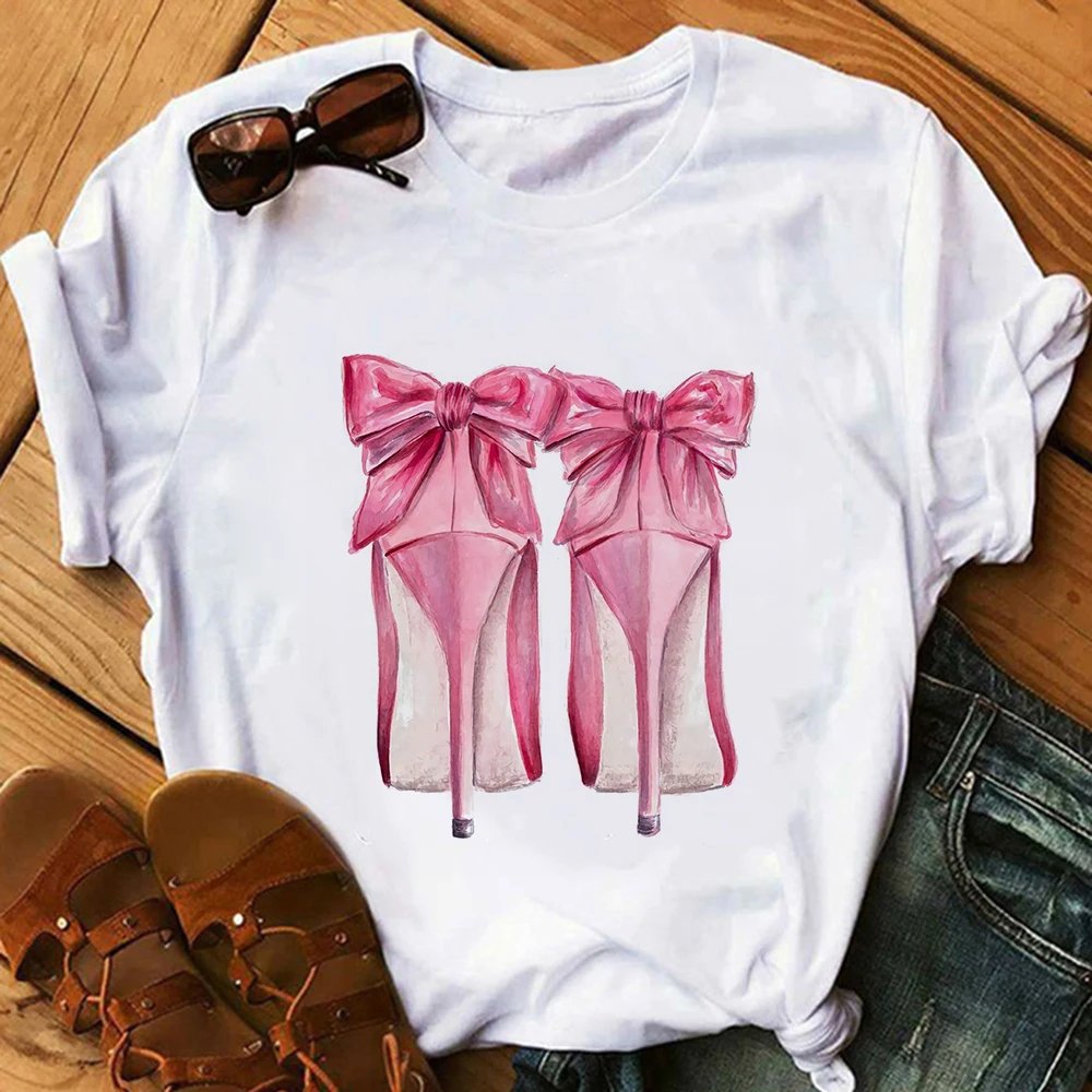 Женские футболки модная футболка с принтом на высоком каблуке женская летняя - Фото №1