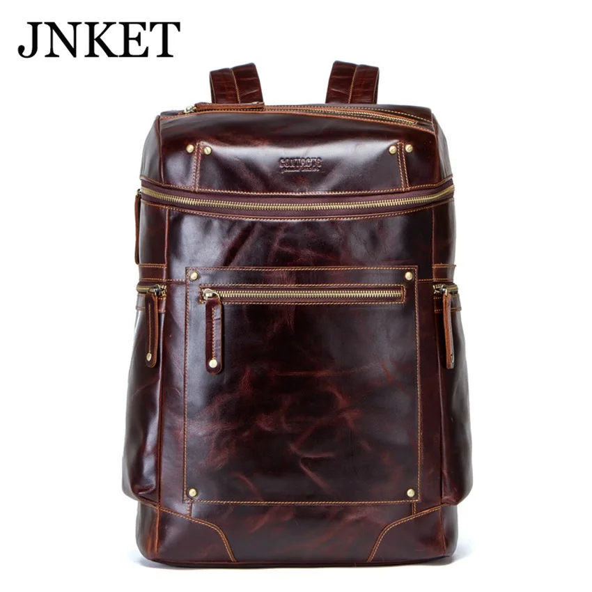 

JNKET New Retro Cow Leather Backpacks Men's Large Capacity Backpacks Laptop Bagpack Travel Pack School Bags