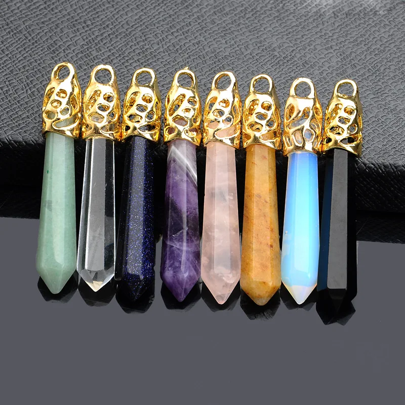 

2pcs / pack Natural Crystal stone Pendant Semi-Gem Bullet Hexagon Pendant DIY Necklace Sweater Chain Jewelry Accessories