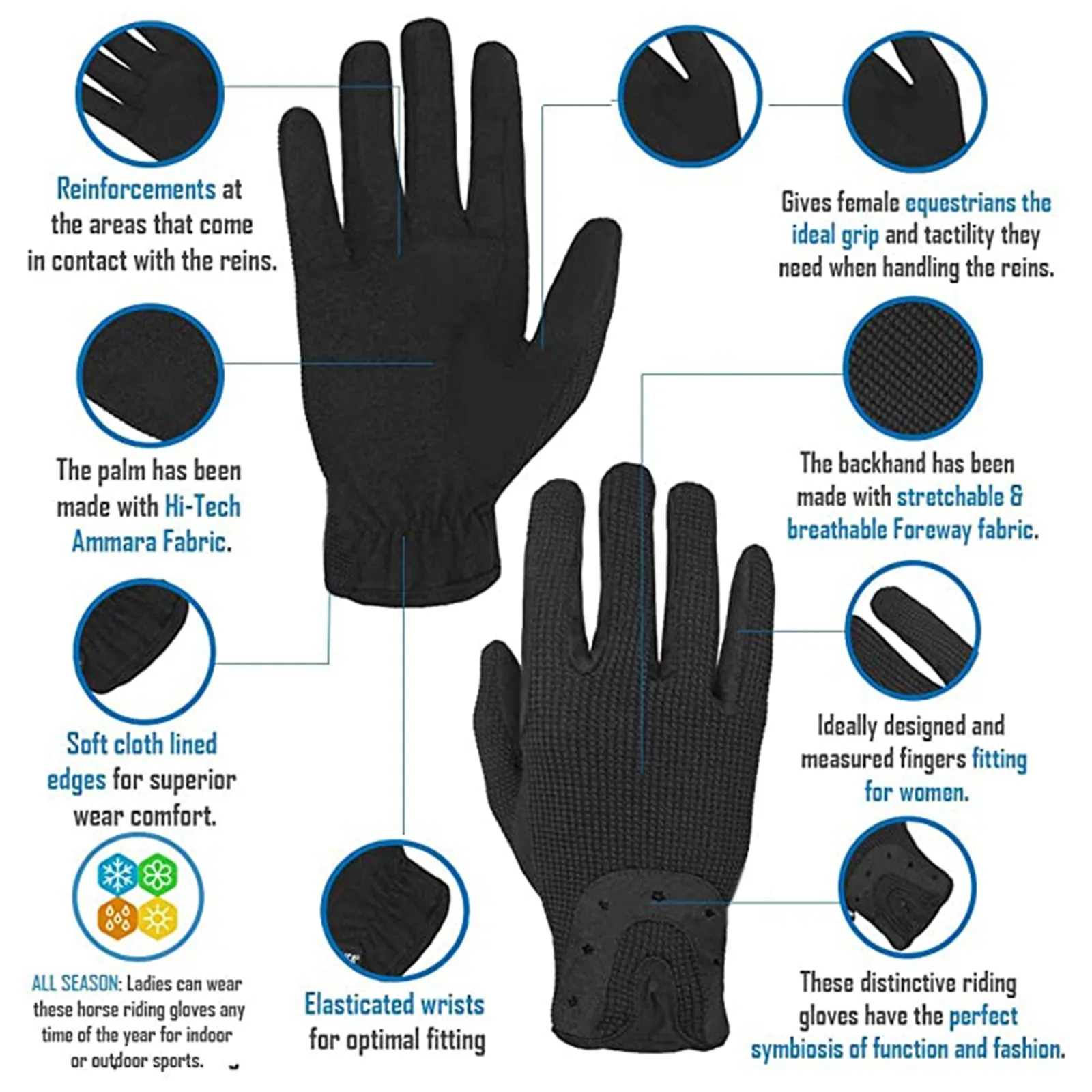 

Women Solid Horse Riding Gloves Elastic Black Non-slip Outdoor Sports Full Finger Gloves Windproof Touch Screen Riding Gloves