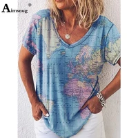 plus size 5xl women elegant fashion world map print t shirt long sleeve frauen tops 2021 autumn new tees shirt femme pullovers