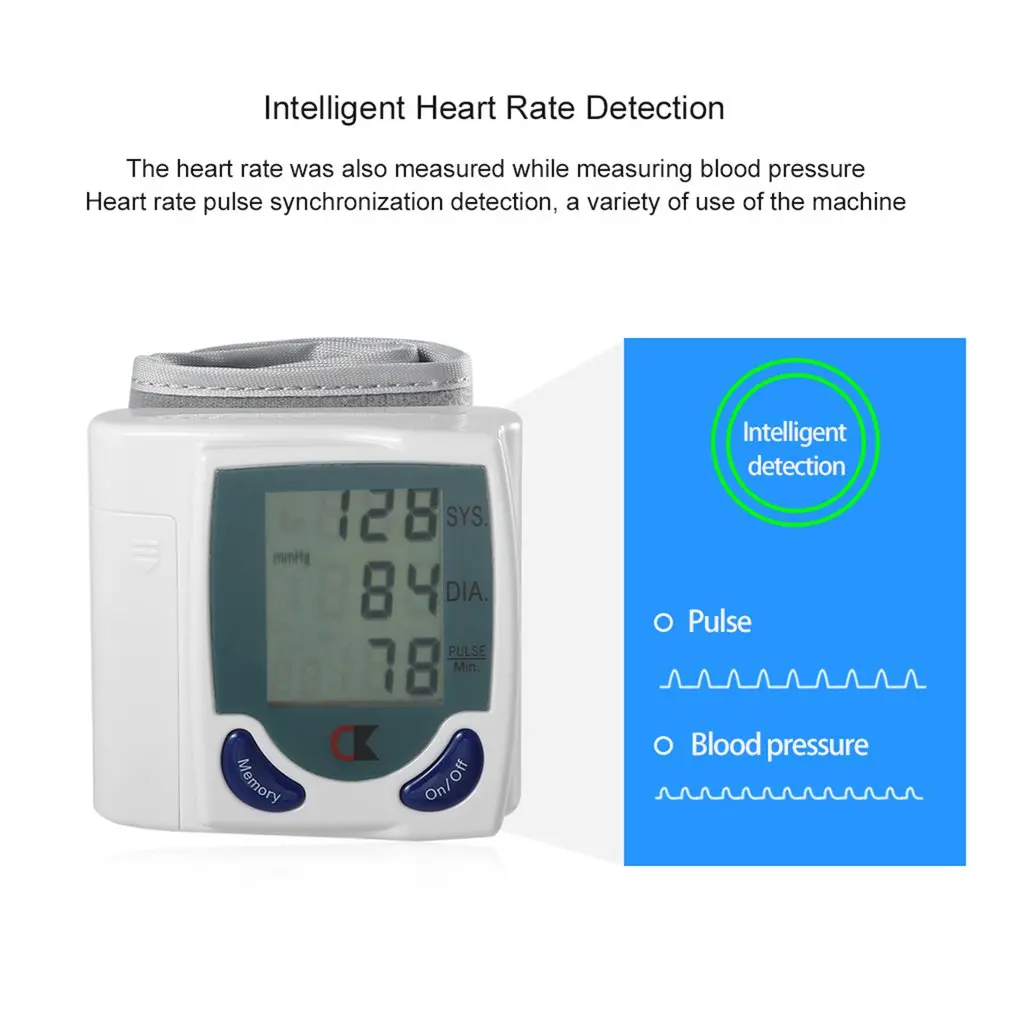 

Automatic Digital Wrist Blood Pressure Monitor for Measuring Heart Beat Pulse Rate DIA Tonometer Sphygmomanometer Oximeter