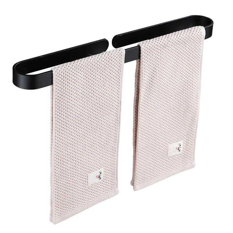

Towel Holder Bathroom Rack Hanger Black Silver 304 Stainless Steel Wall Hanging Bar Organizer Kitchen Storage Shelf