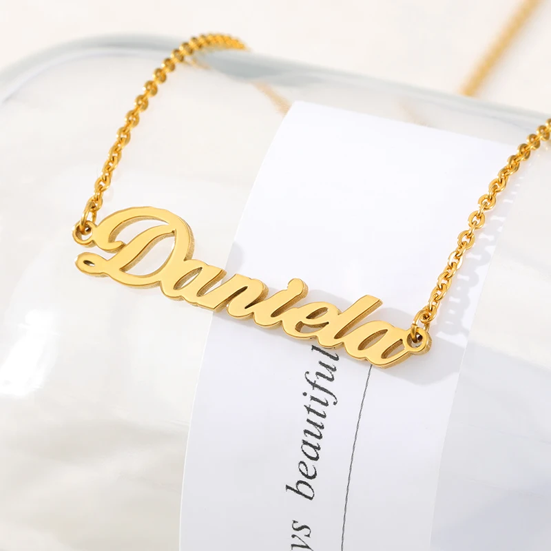 Кулон табличка с именем из нержавеющей стали колье золотого цвета для женщин