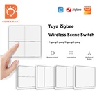 Беспроводной переключатель Benexmart Tuya Zigbee, умный пульт дистанционного управления, с кнопкой включения и выключения, питание от батареи, для сетей 1, 2, 3, 4 групп