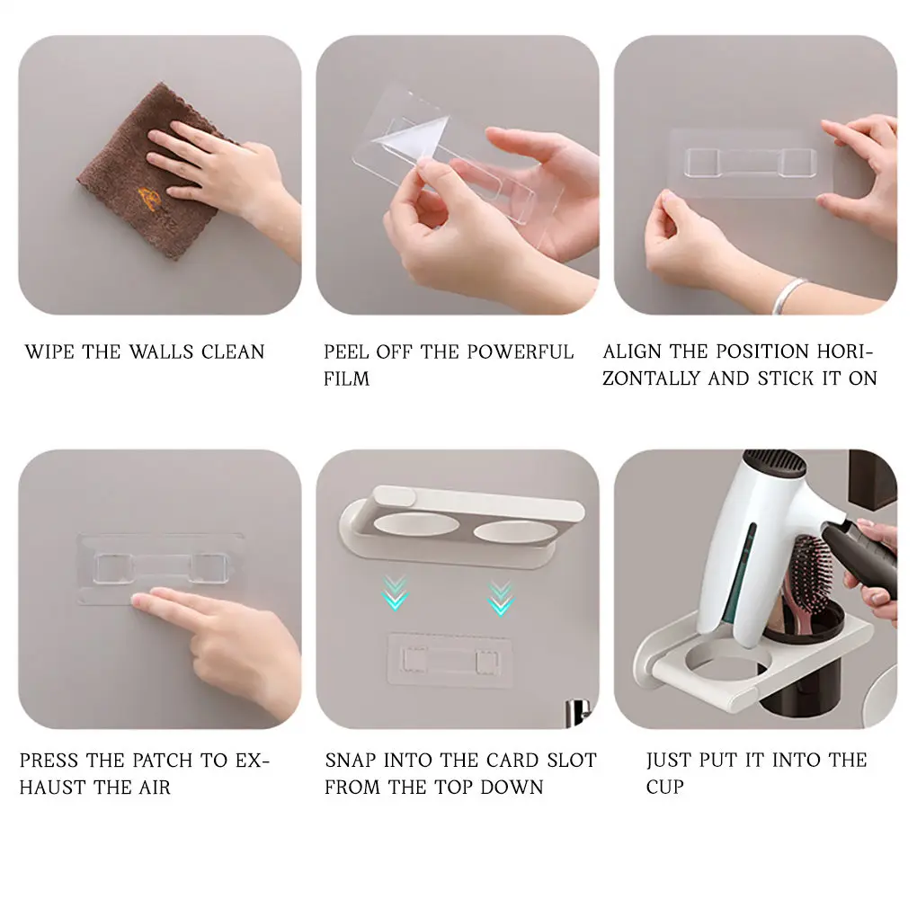 

High Quality Wall-mounted Hair Dryer Holder Storage Organizer For Hairdryer Shelf ABS Bathroom Shelf Hairdryer Holder Rack
