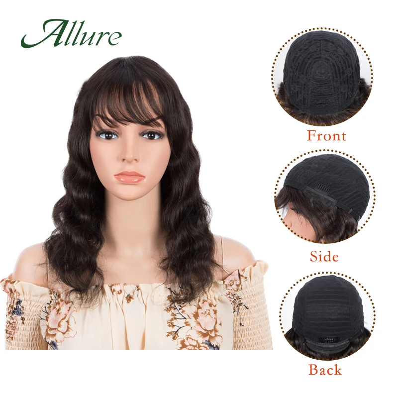 

Blue Body Wave Wigs Human Hair Natural Long Brazilian Hair Colored Wig With Bangs For Black Women Full Machine Made Wig Allure