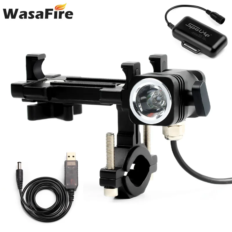 

750LM Bike Front Light with Mobile Phone Holder DC USB Recheargeable Bicycle Light Cellphone Stand XPG LED Headlight Bracket