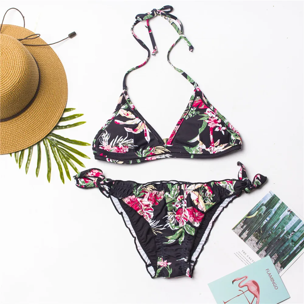 Комплект бразильского бикини с цветочным принтом 2019 стринги женский купальник