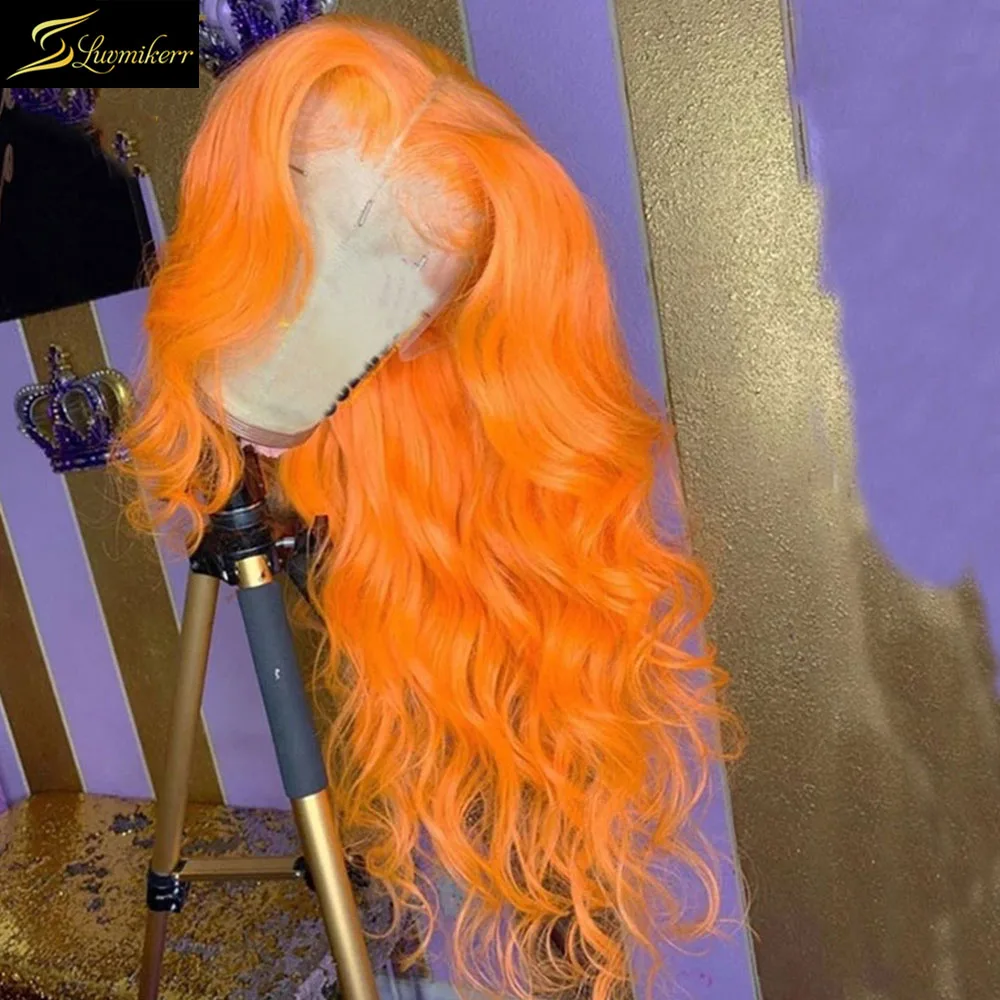 

Loose Deep Body Wave Ginger Yellow Orange Color Human Hair Wigs Pre Plucked HD Transparent 13X6 Lace Front Wigs Full Closure 250