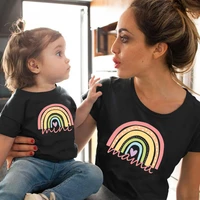 rainbow family matching clothes outfits mother and daughter t shirt cute tops lovely blouse kids baby girl boys casual t shirts