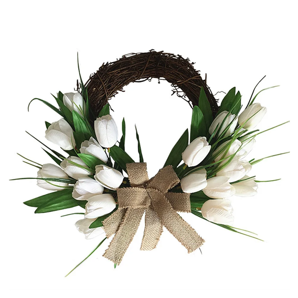 

White Tulip Garland Home Flowers Wreath Hanging Wedding Decoration for Wall Door